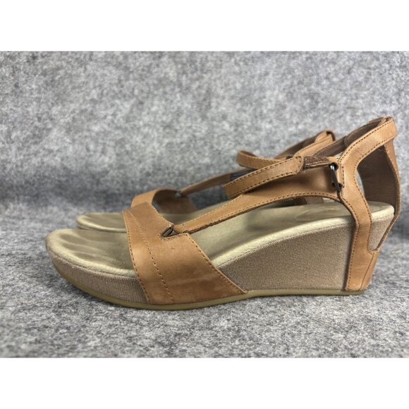Teva Wedge Sandals Womens Size 8.5 Brown Leather Strappy Ankle Strap 1003989 - Picture 1 of 9